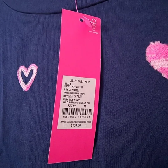 NWT Lilly Pulitzer Rami Long Sleeve Shirt–Navy Wild Heart Chenille Medium - Picture 5 of 15